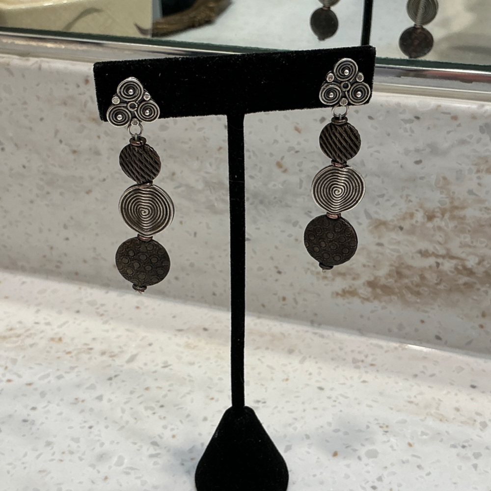 Geometric Copper and Silver Earrings